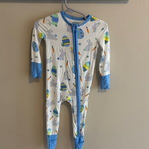 Angel Dear Baby 2 Way Zipper Bamboo Romper - Easter Bunnies Blue Size 6-12 month